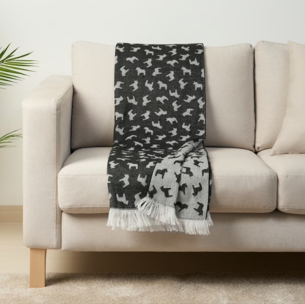 NWT ✨️ IKEA Hasthage dala horse throw blanket gray/black 51x67"